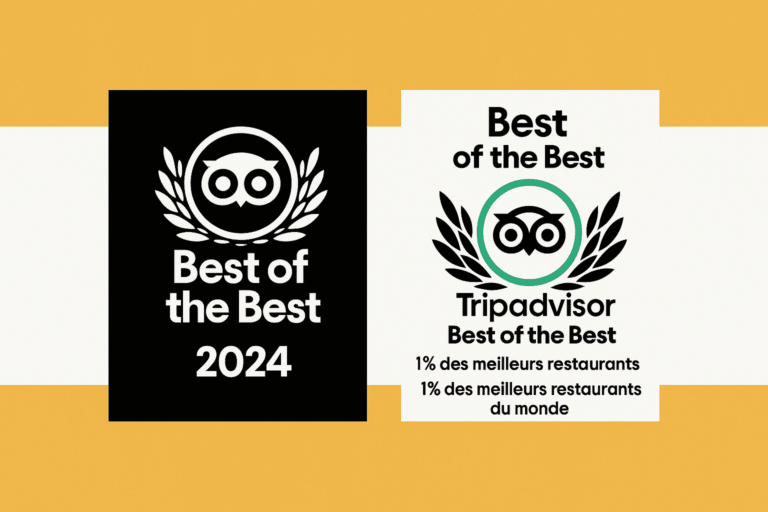 Distinction TripAdvisor Best of the Best 2024, certifiant 1% des meilleurs restaurants du monde.